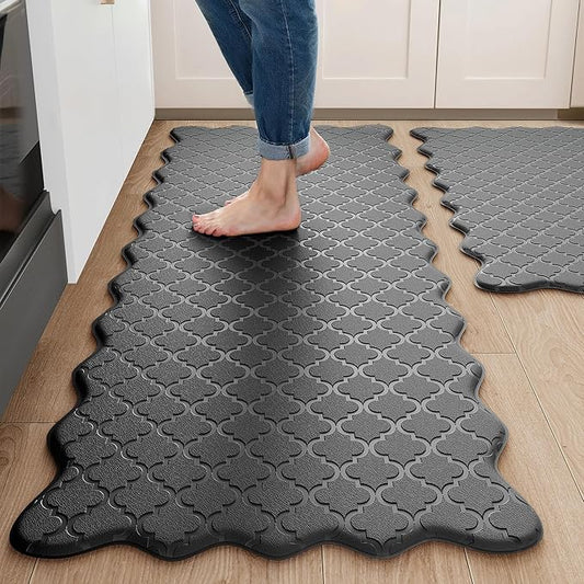 Arenarug Upgrade Scalloped Embossed Kitchen Mats for Floor 2PCS Cushioned Anti Fatigue Waterproof Foam Kitchen Rugs Non Sl...