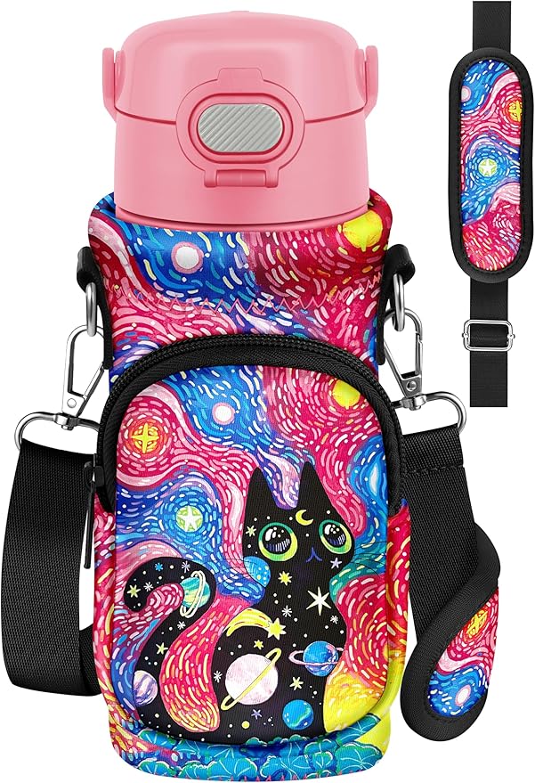 Miss Adola Water Bottle Carrier with Strap - Insulated Neoprene Water Bottle Holder Bag with Pocket for 14-20 oz