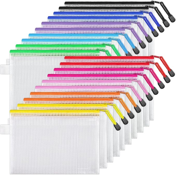 JARLINK 20 Pack 10 Colors Zipper Mesh Document Pouch, 6x9 Inch/A5, Plastic Water-Resistant File Bags, for School Office Su...