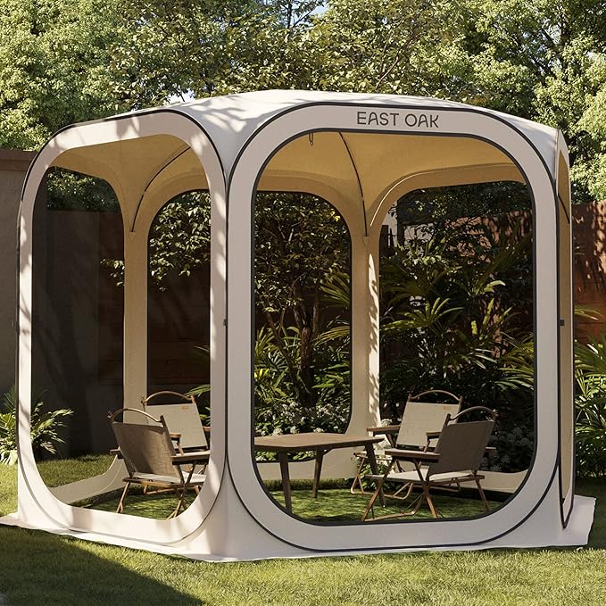 East Oak Screen House Tent Pop-Up, Portable Screen Room Canopy Instant Screen Tent 10 x 10 FT with Carry Bag for Patio, Ba...