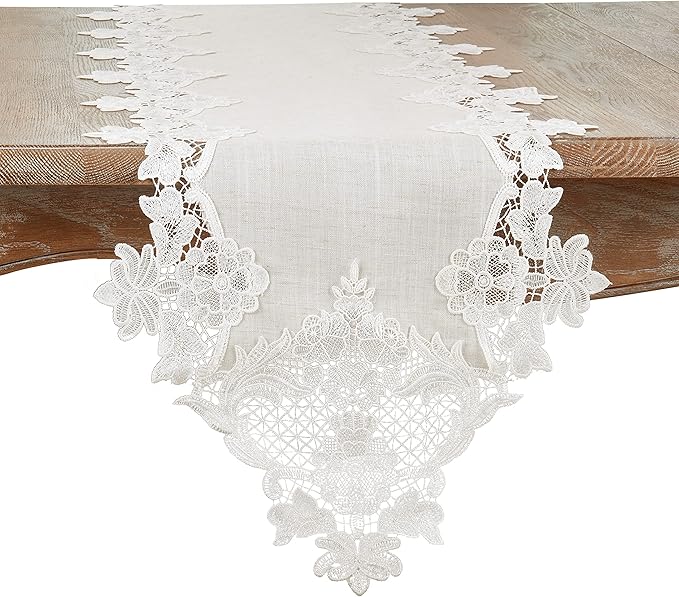 SARO LIFESTYLE Lace Border Table Runner – Floral Lace Table Linen for Dining, Special Occasions & Decorative Styling, 13"x39"