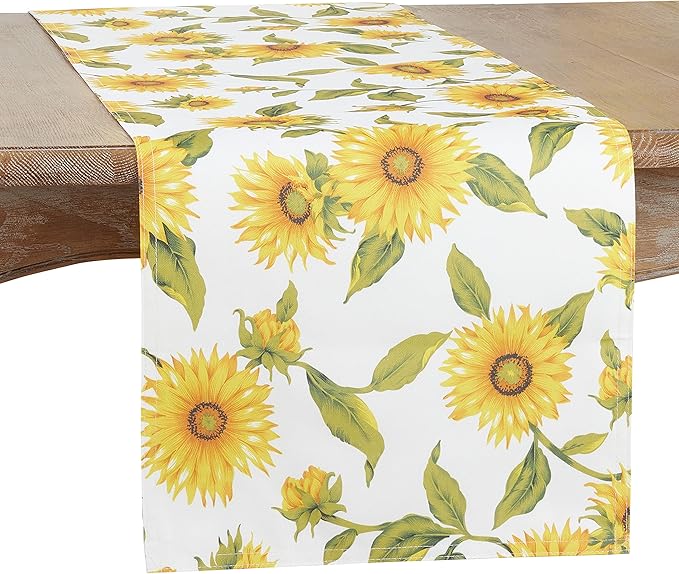 SARO LIFESTYLE Sunflower Design Table Runner, Yellow, 16"x90"