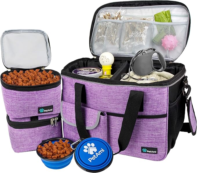 PetAmi Dog Travel Bag - Travel Pet Organizer with Food Container and Bowls, Perfect for Weekend Camping, Cat Diaper Bag (P...