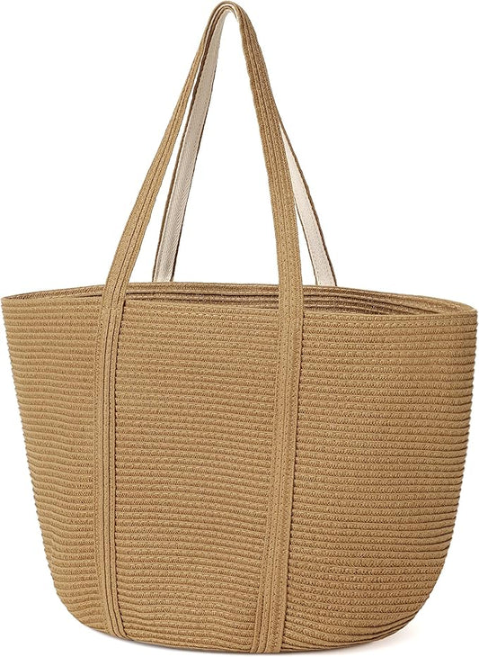 Loiyadn Straw Bag, Beach Bag Straw Beach Bags for Women Foldable Packable Beach Tote Lightweight Large Shoulder Handbags