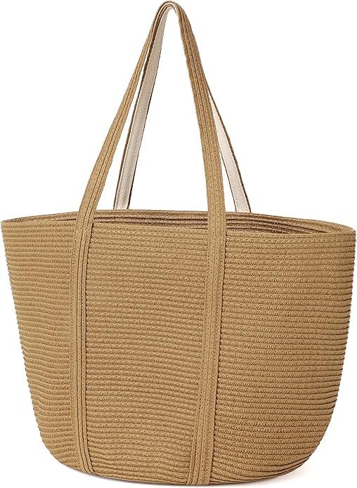 Straw Bag, Beach Bag Straw Beach Bags for Women Foldable Packable Beach Tote Lightweight Large Shoulder Handbags