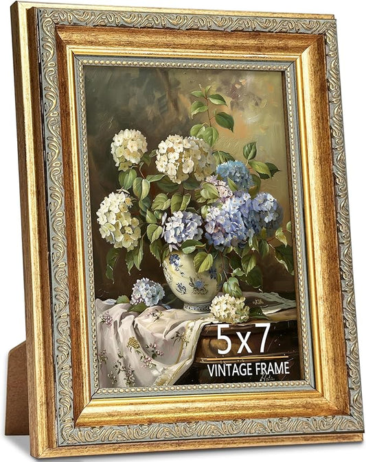 ASTRDECOR 5x7 Picture Frame, Ornate Vintage Gold Picture Frames with HD Glass for Wall Hanging and Tabletop Display, 5 x 7...