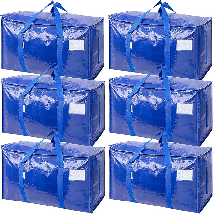 TICONN 6 Pack Extra Large Moving Bags Heavy Duty with Zippers & Carrying Handles, Durable Storage Bags Moving Boxes for Cl...