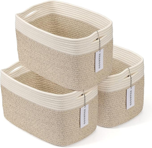 Cotton Rope storage Basket Bins Woven Basket for Organizing Shelves 15X10X9.3" Rectangle Decorative Baskets For storage Cl...