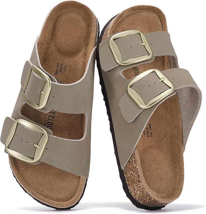 Project Cloud 100% Genuine Leather Flat Sandals for Women 2026 Comfortable Beach Essentials Womens Sandals Memory Foam Vac...