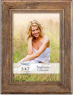 Icona Bay - 5x7 Chestnut Brown Picture Frame - Rustic Wood Pattern - Lightly Distressed Frame for Table Top Display or Wal...