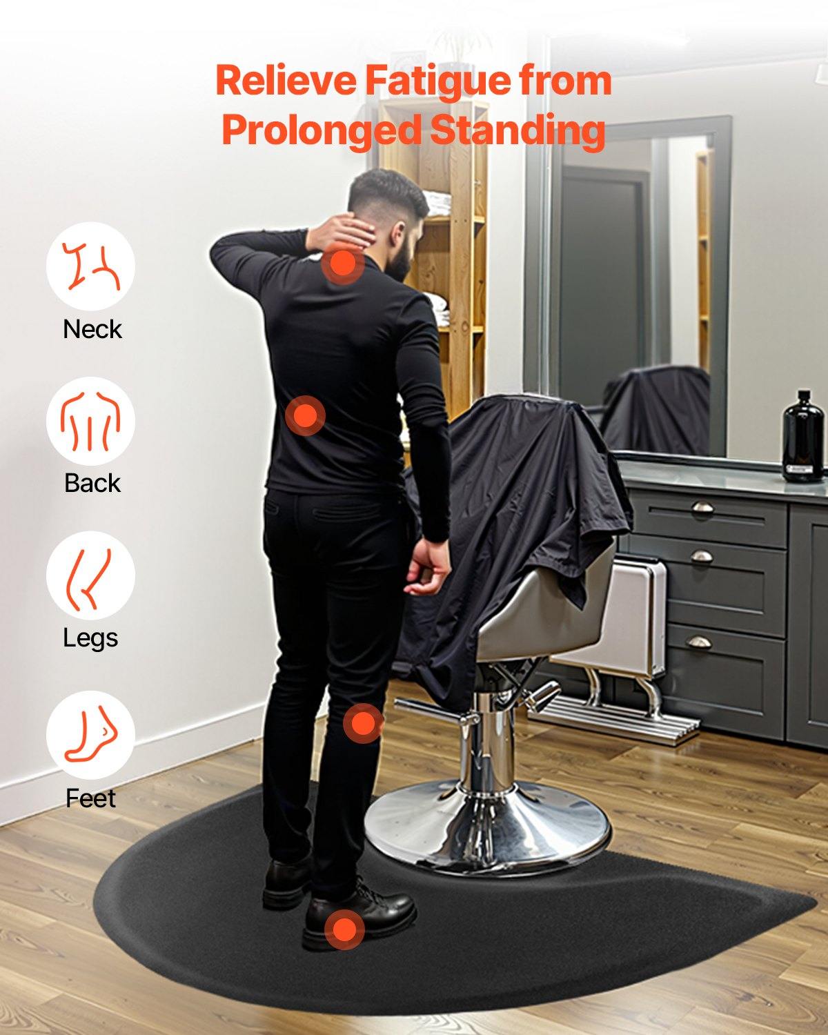 Salon Mat For Hair Stylist, 3 X 4 FT Semi-circle Salon Chair Mat, 1/2-inch Thickened Anti Fatigue Barber Shop Floor Mat With Round Cut Out, Easy-to-Clean PVC Surface & Anti-Trip Beveled Edges