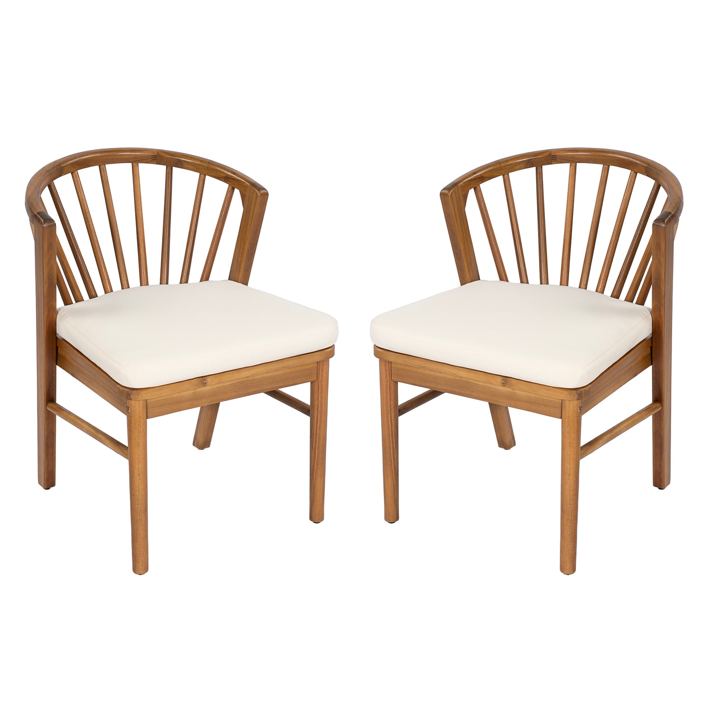 Outdoor Dining Chairs Set Of 2, Acacia Wood Patio Chairs With Cream Washable Cushion,for Backyard, Poolside, Garden,Teak