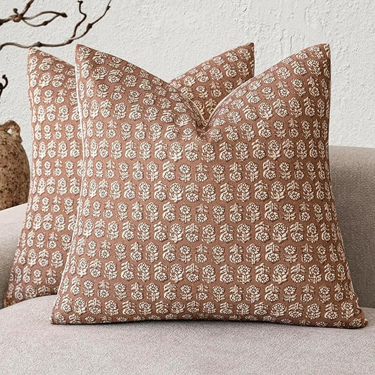 Foindtower Set of 2 Decorative Neutral Floral Print Throw Pillow Covers Vintage Farmhouse Cushion Covers Boho Home Decor f...