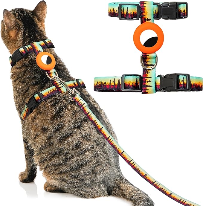 TUKOAW Cat Harness with Airtag Holder and Leash Set, Escape Proof Cat Harness for Walking Traveling Hiking Outdoor, Adjust...
