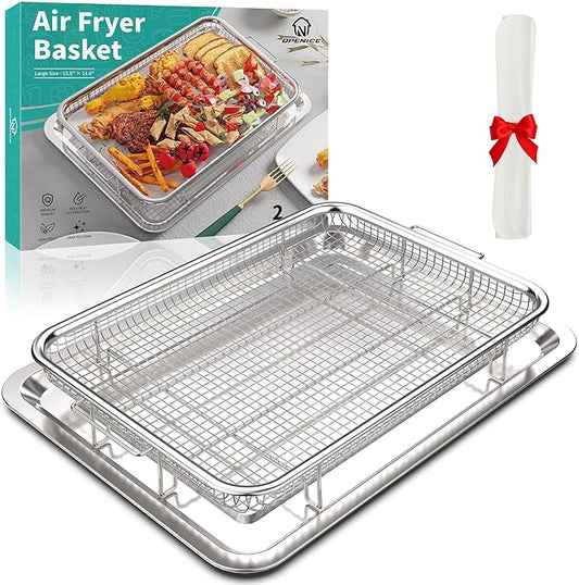 Air Fryer Basket for Oven, OPENICE 15.3" x 11.0" Large Air Fryer Tray and Pan with 30PCS Parchment Papers, Stainless Steel...