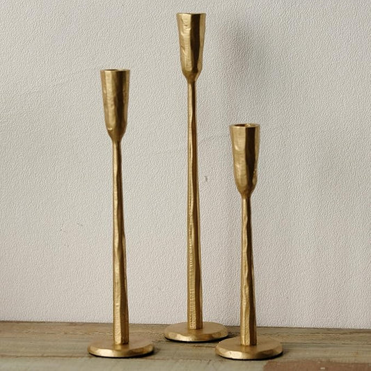 Ganwu Gold Iron Taper Candle Holder Set of 3, Heavy Wrought Iron Candlestick Holders Decorative Candle Stand, Vintage Cand...