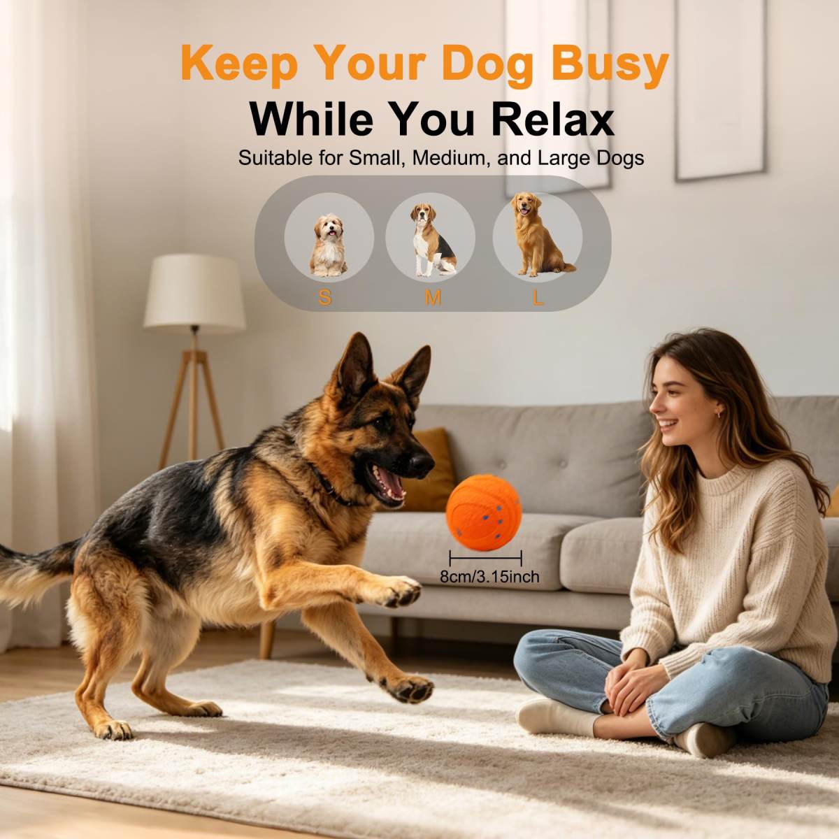 Interactive Automatic Bouncing Dog Ball, Motion Activated Self Moving Toy For Boredom & Separation Anxiety, Durable Chew-Proof ETPU Shell, Rechargeable Pet Ball For Indoor Outdoor, Small Medium Dogs