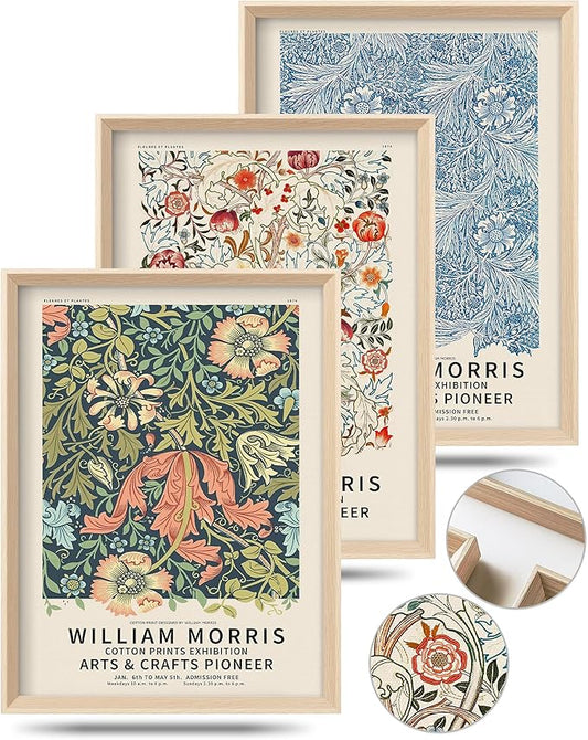 UPWOIGH Framed Wall Art, William Morris Wood Canvas Wall Art,16x12in Cotton Pattern Vintage Poster Wall Decor Aesthetic fo...