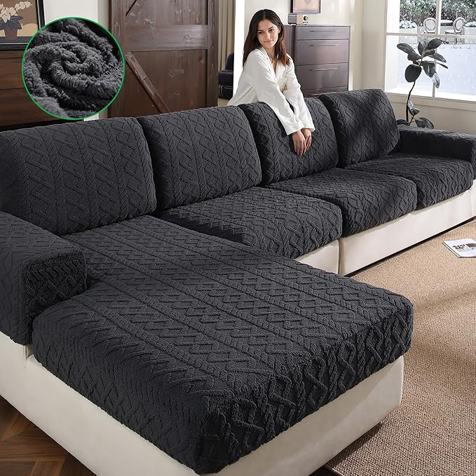 OHSIO Couch Cushion Covers, Super Soft Thicker Fleece Sofa Cover Stretch Sectional Sofa Slipcover Washable Pet Friendly An...