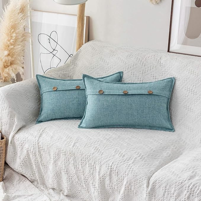 Home Brilliant 12x20 Pillow Cover Linen Decorative Throw Pillow Cover Button Cushion Cover for Couch, Rectangular, 30 x 50...