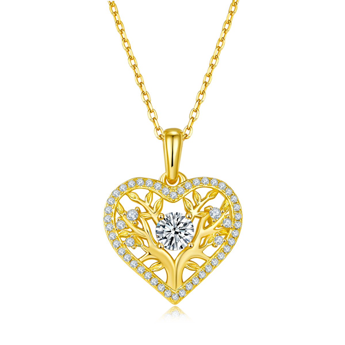 4.4g S925 Sterling Silver Tree Of Life Heart Necklace  5mm Center Stone With 42 Moissanite Pendant, GRA Certified, Platinum Plated Romantic Jewelry Gift Box Set