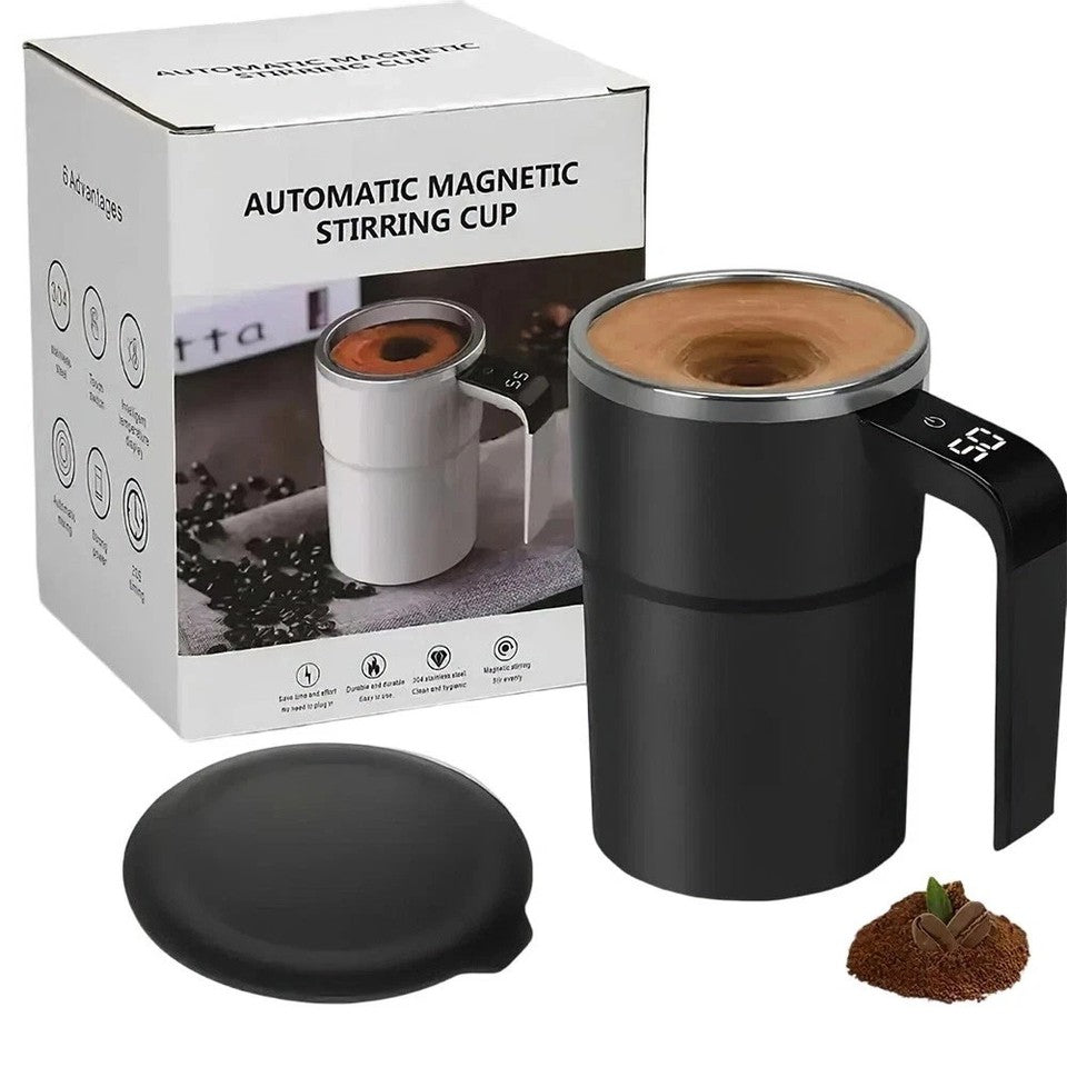 Digital Self Stirring Coffee Mug Auto Mixing Milk Tea Cup Magnetic Rechargeable  Black