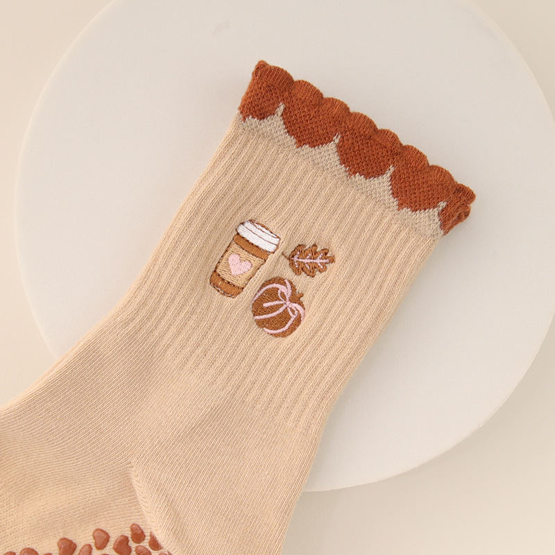 Yoga Socks With Cherry Embroidery And Lemons