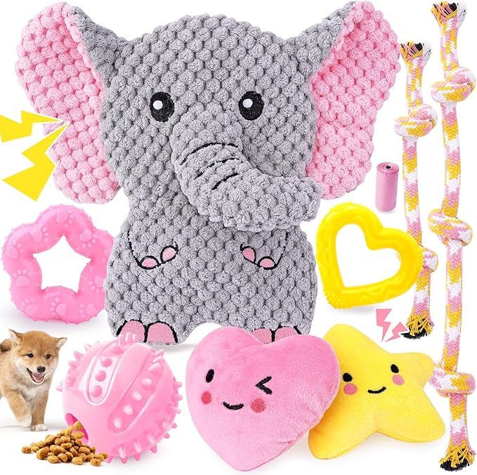 XIUGOAL Pink Puppy Toys - 9 Pack Puppy Chew Toys for Teething, Enrichment Dog Toys for Small Dogs to Keep Them Busy, Squea...