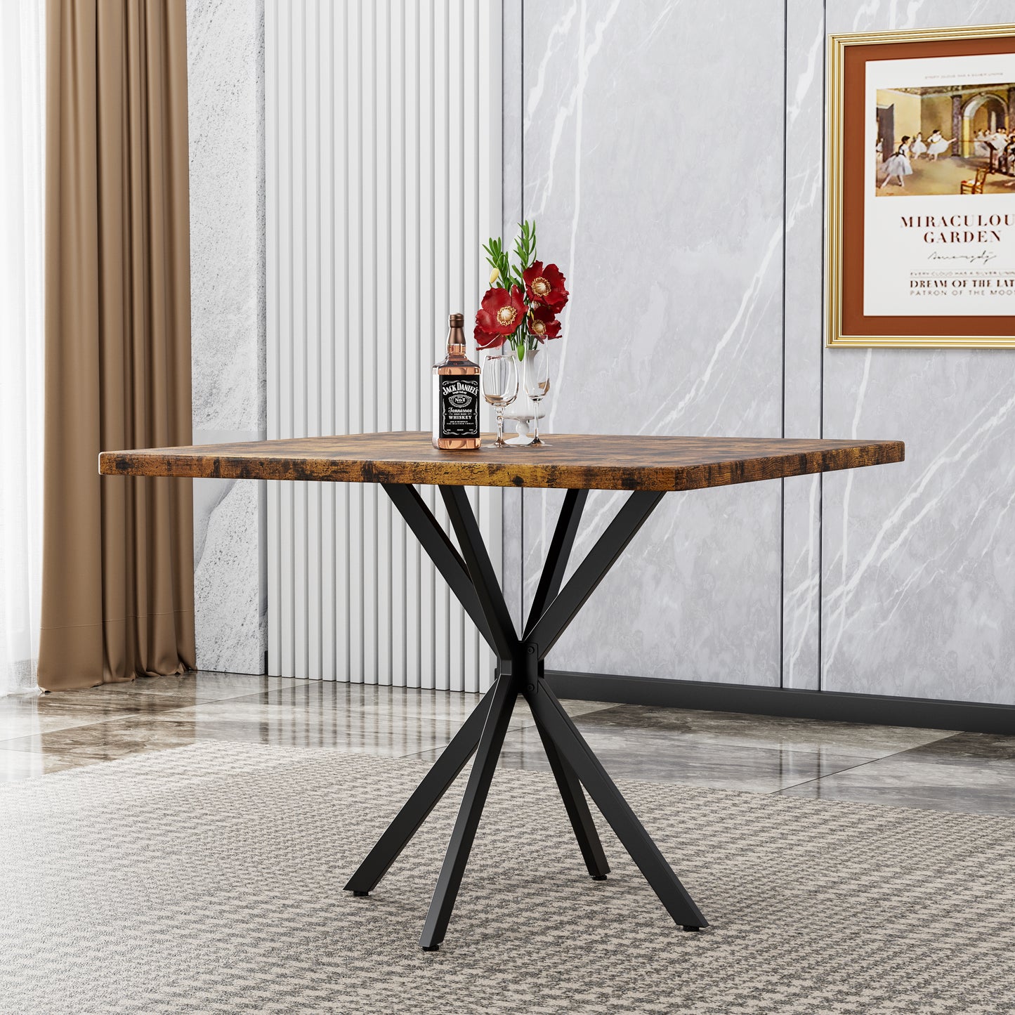 Square Dining Table, Mid Century Modern Square Dining Table For 4-6 Person, Coffee Table For Kitchen Dining Room, Office, Save Space