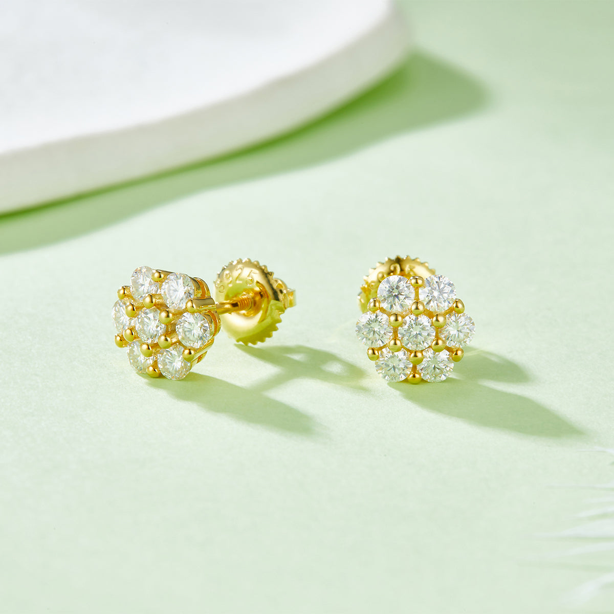 S925 Sterling Silver 14pcs D Color VVS1 Moissanite Cluster Stud Earrings 1.5g Screw Back Hypoallergenic GRA Certified Gift Box