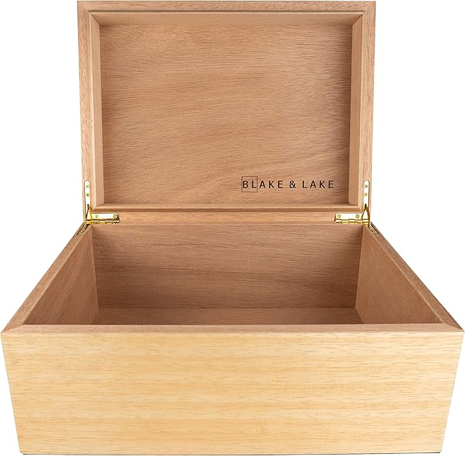 Blake & Lake Wooden Keepsake Box with Lid - Blonde Catchall Wood Storage Box - Treasure and Gift Box for Home - Decorative...