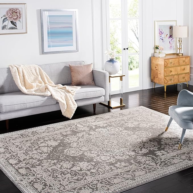 SAFAVIEH Area Rug 8x10 - Reflection Collection - Large - Dark Grey & Cream, Non-Shedding & Easy Cleaning, Ideal for Living...