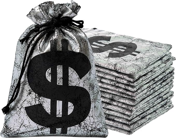 RICHNESS Money Bag with Dollar Sign 4.5X6 Inch Faux Leather Costume Money Bag Pouch with Drawstring Closure Treasure Sack ...