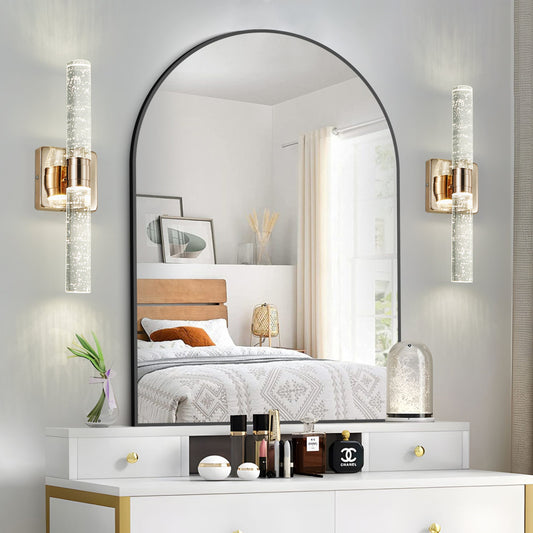 (Same as W1340P225797/L005027-H430-W1G2)17"(H) Contemporary Crystal Wall Light, Gold Plating Finish with Bubble Crystal, 2-Light Sconce for Bathroom, Bedroom, Hallway – Modern Indoor Lighting Fixture