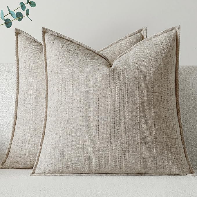 a moment Linen Pillow Covers Set of 2,Boho Farmhouse Throw Pillowcases Neutral Textured Decorative Covers for Couch Sofa B...