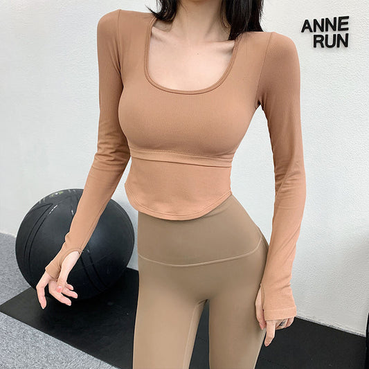 Slim Fit Nude Feel Yoga Clothes Women's Long Sleeve With Chest Pad
