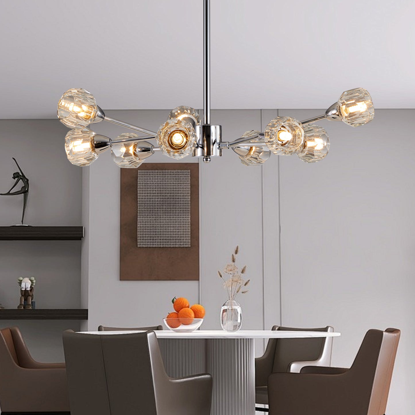 28  Modern Crystal Chandeliers, 9 Lights Chrome Chandelier For Living Room Bedroom, Dining Room Chandelier Over Table, Kitchen Light Fixtures Bulbs Not Included