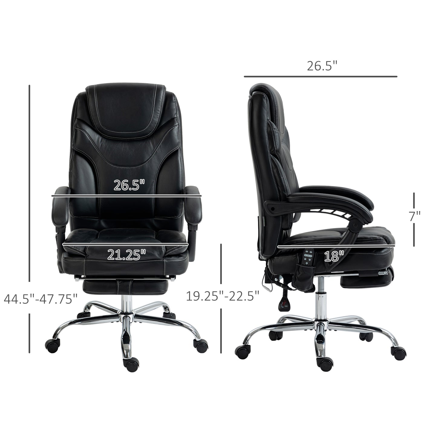 6 Point Vibration Massage Office Chair, PU Leather Heated Reclining Computer Chair with Footrest, Black