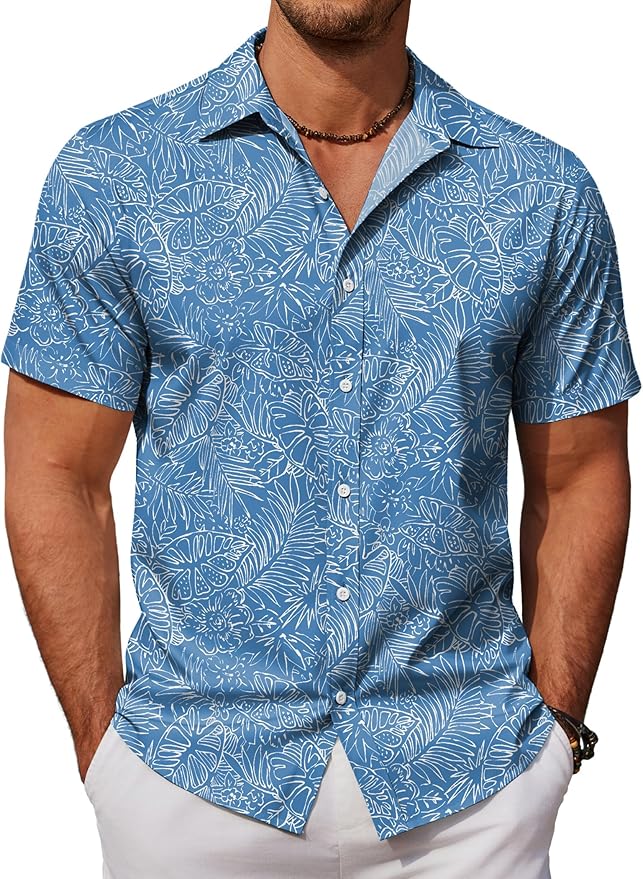 COOFANDY Mens Hawaiian Shirts Short Sleeve Button Down Aloha Shirt Casual Beach Clothes