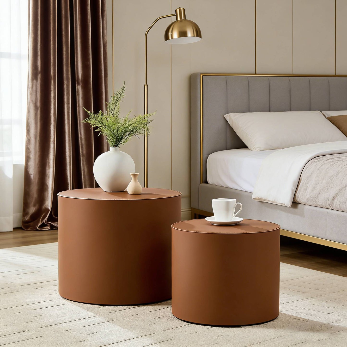Modern Brown MDF Saddle Leather Table -Compact Sizes, Great For Living Room Decor & Daily Use