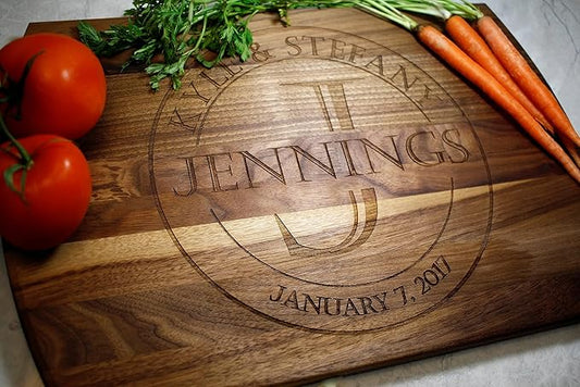 Blue Ridge Mountain Gifts Personalized Wood Cutting Board Laser Engraved Anniversary or Wedding Gift Custom Charcuterie Bo...