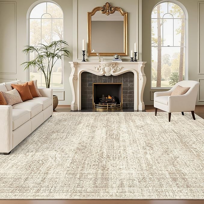Soalmost Washable Area Rug 8x10, Large Soft Rugs for Living Room Vintage Beige Carpet 8x10 Area Rugs for Bedroom Dining Ro...