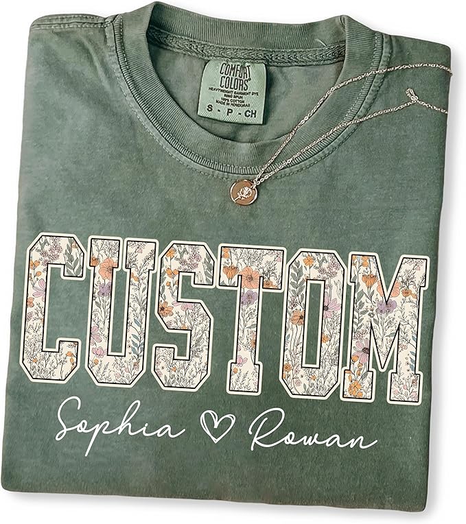 NAZENTI Personalized Floral Mama Grandma Shirt with Kids Name, Custom Gifts for Mom Grandma, Mother’s Day Shirt for Women