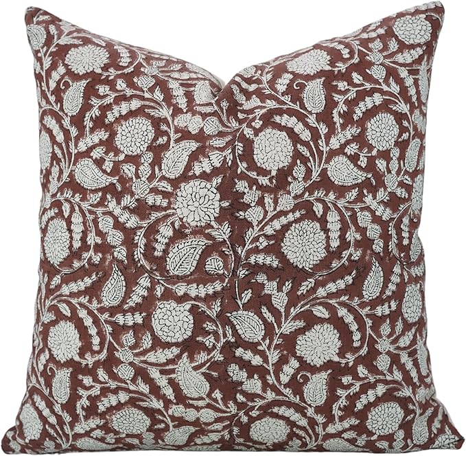 Fabritual Handmade Pillow Covers Block Print 16X16 Inch Cotton Linen Throw Decorative Pillowcase Cushion Cover for Sofa, C...