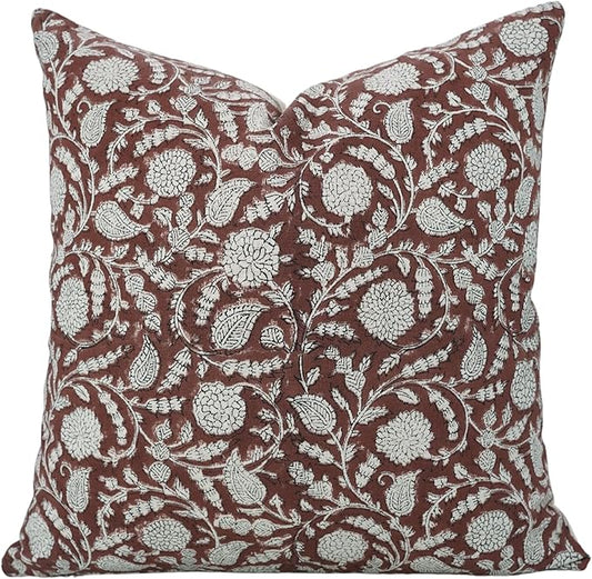 Fabritual Handmade Pillow Covers Block Print 16X16 Inch Cotton Linen Throw Decorative Pillowcase Cushion Cover for Sofa, C...