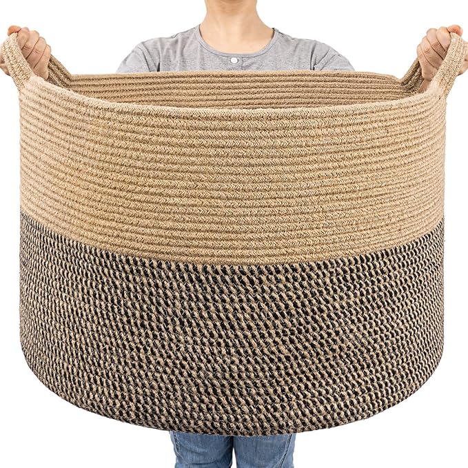 Goodpick Extra Large Wicker Storage Basket, 83L Woven Blanket Storage for Living Room, Round Baby Basket for Clothes, Big ...