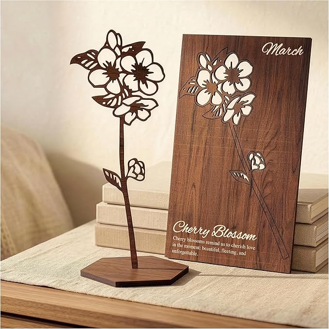 Birth Month Flower Wooden Decor, Retirement Gift for Women, Personalized Custom Name Floral Keepsake, Housewarming Coworke...