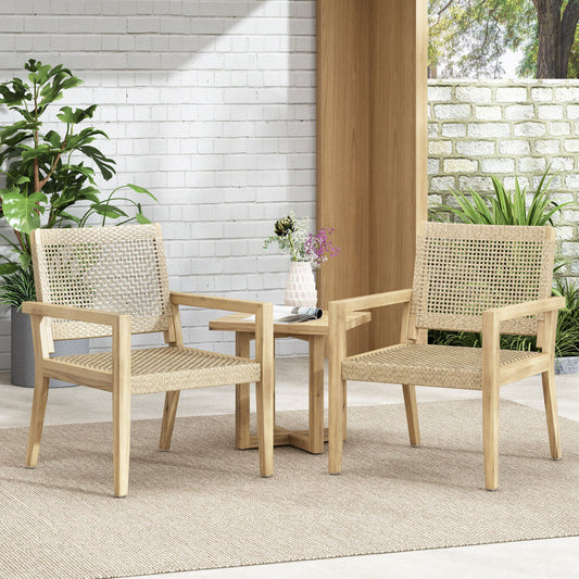 Outdoor Wicker And Acacia Wood Club Chairs, Set Of 2, Light Multibrown And Light Brown, 34 H X 25 W X 27.25 D