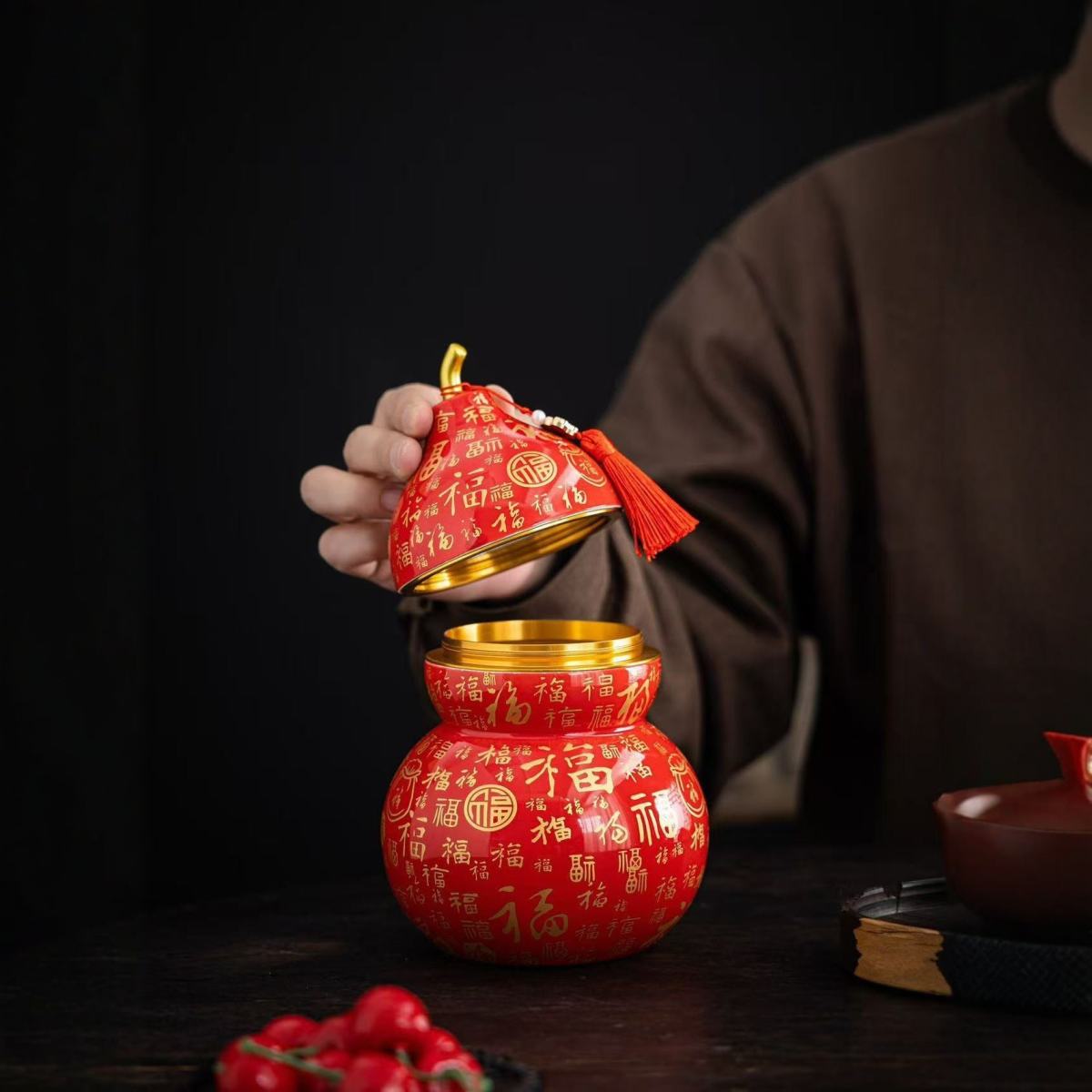Gourd-shaped Ceramic Tea Canister Set Empty Box Black Tea Storage Jar For Home Use With Gift Bag
