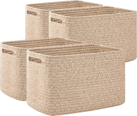 OIAHOMY 4 Pack Storage Baskets for Organizing, Cube Storage Bins for Shelves, Rectangle Storage Baskets With Handles, Wove...